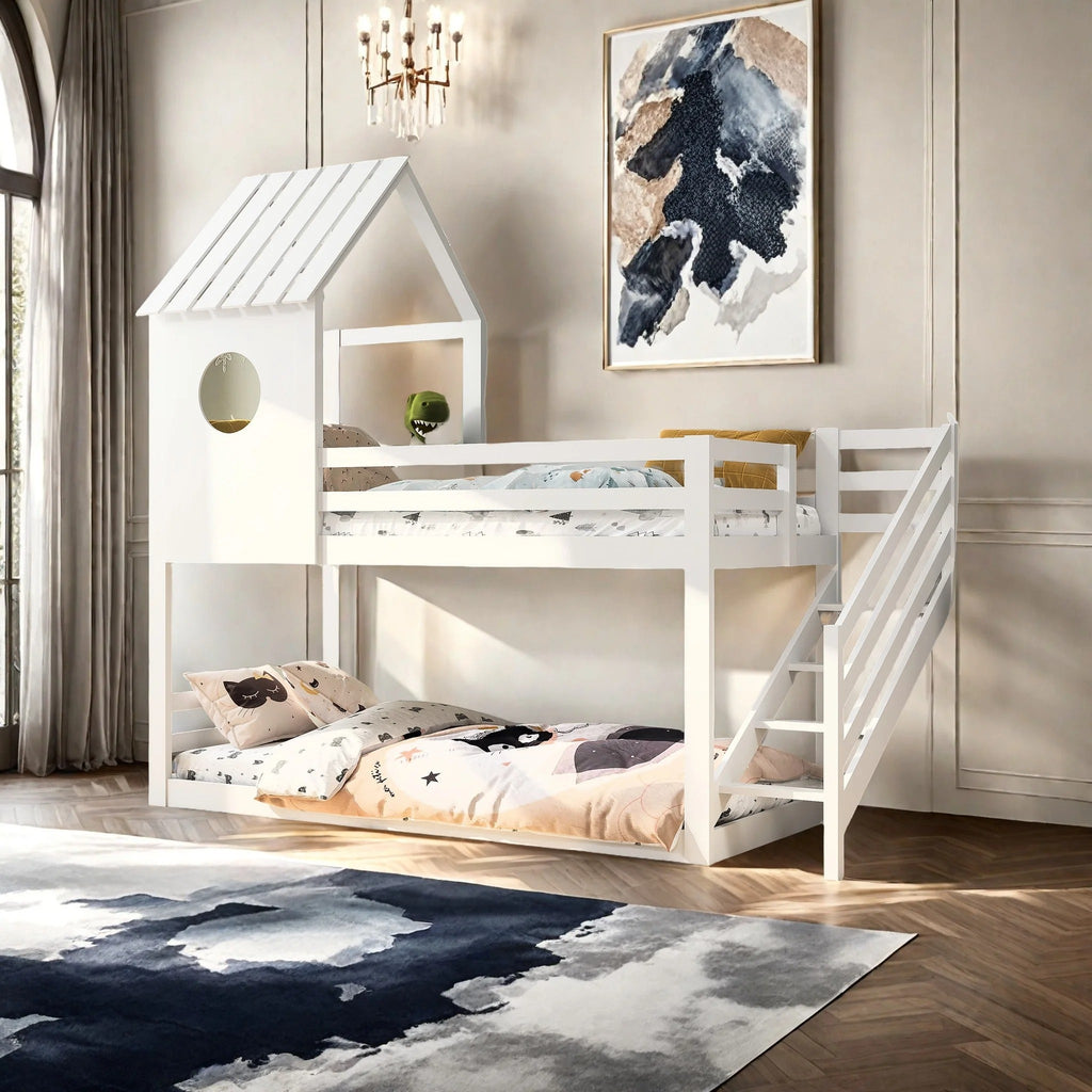 Lit superposé avec escalier pour enfant 90x200cm