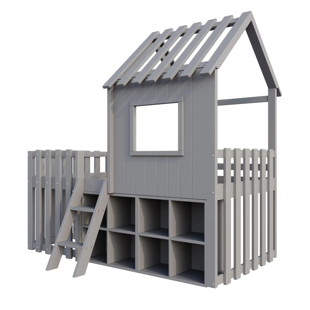 Lit superposé maison en bois massif 90x200cm